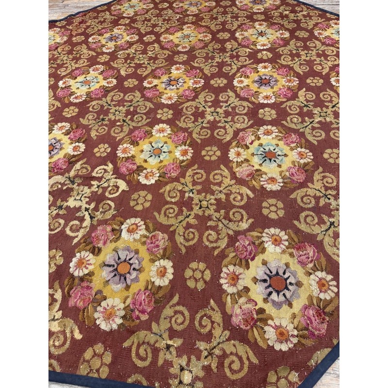 9X10 Antique French Aubusson Wool Area Rug 1840 gallery