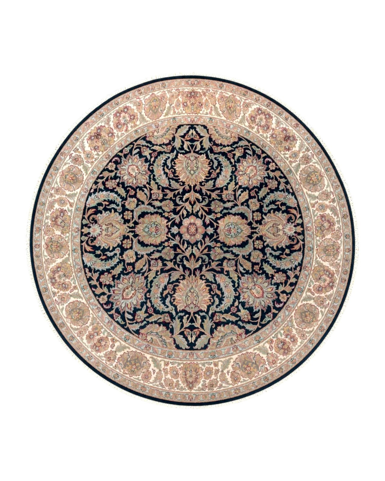 Round Indo Per'sian Mahal Rug 8x8, Black & Cream, Wool, Hand Knotted gallery