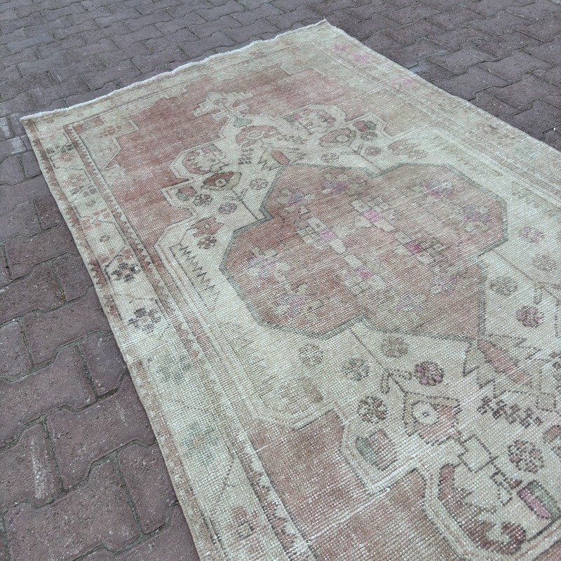 4x8 Faded Blush Wool Vintage Turkish Handmade Living Room Area Rug - Tariff Free gallery