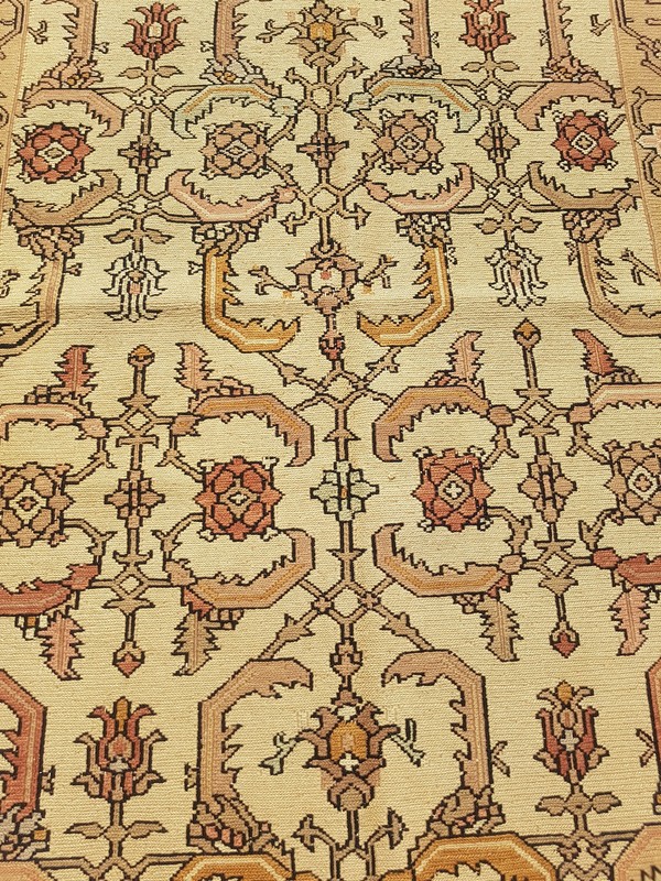 Vintage Traditional Handmade Turkish Oushak-Style Wool Beige Kilim 5.10x4.1ft gallery