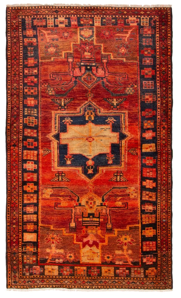 Vintage 4'2" x 7'1" Traditional Hand Knotted Vegetable Dye Wool Area Rug