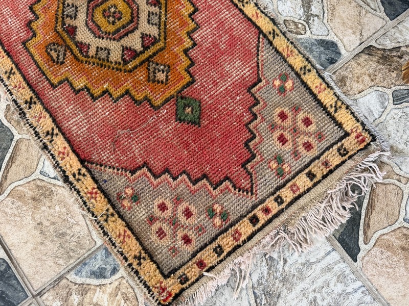 2x3 Vintage Turkish Oushak Rug Small Geometric Rug Accent Entryway Carpet 1990s gallery