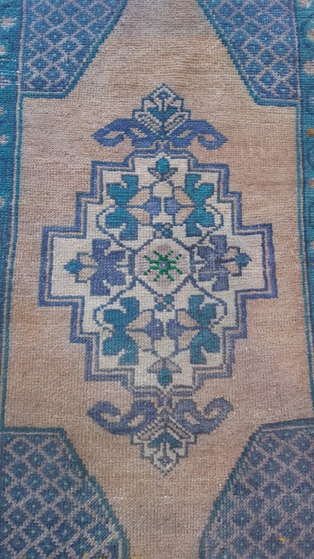 Antique Blue Beige Rug Antique Prayer Rug, Oushak Old Wool Rug İnterior Des Rug gallery