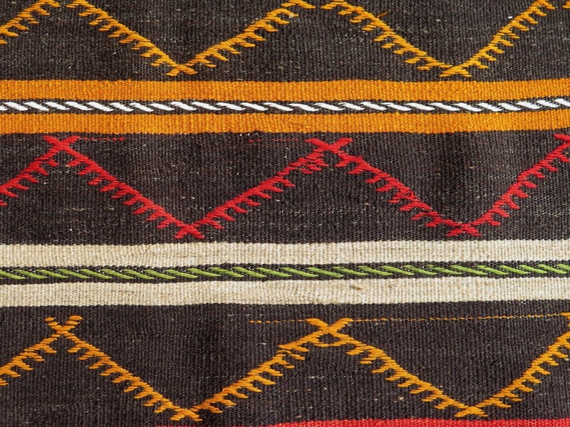Area Rug Wool Rugs Vintage Turkish Kilim Floor Rug Dark Brown Large Rug 68"x142" gallery