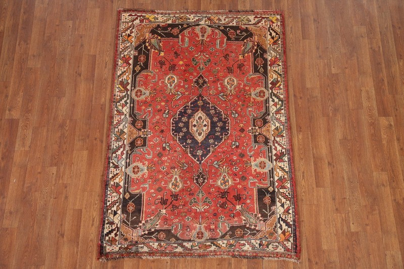 Vintage Red Tribal Area Rug 4x5 Ft Handmade Medallion Wool Carpet Oriental Rug gallery