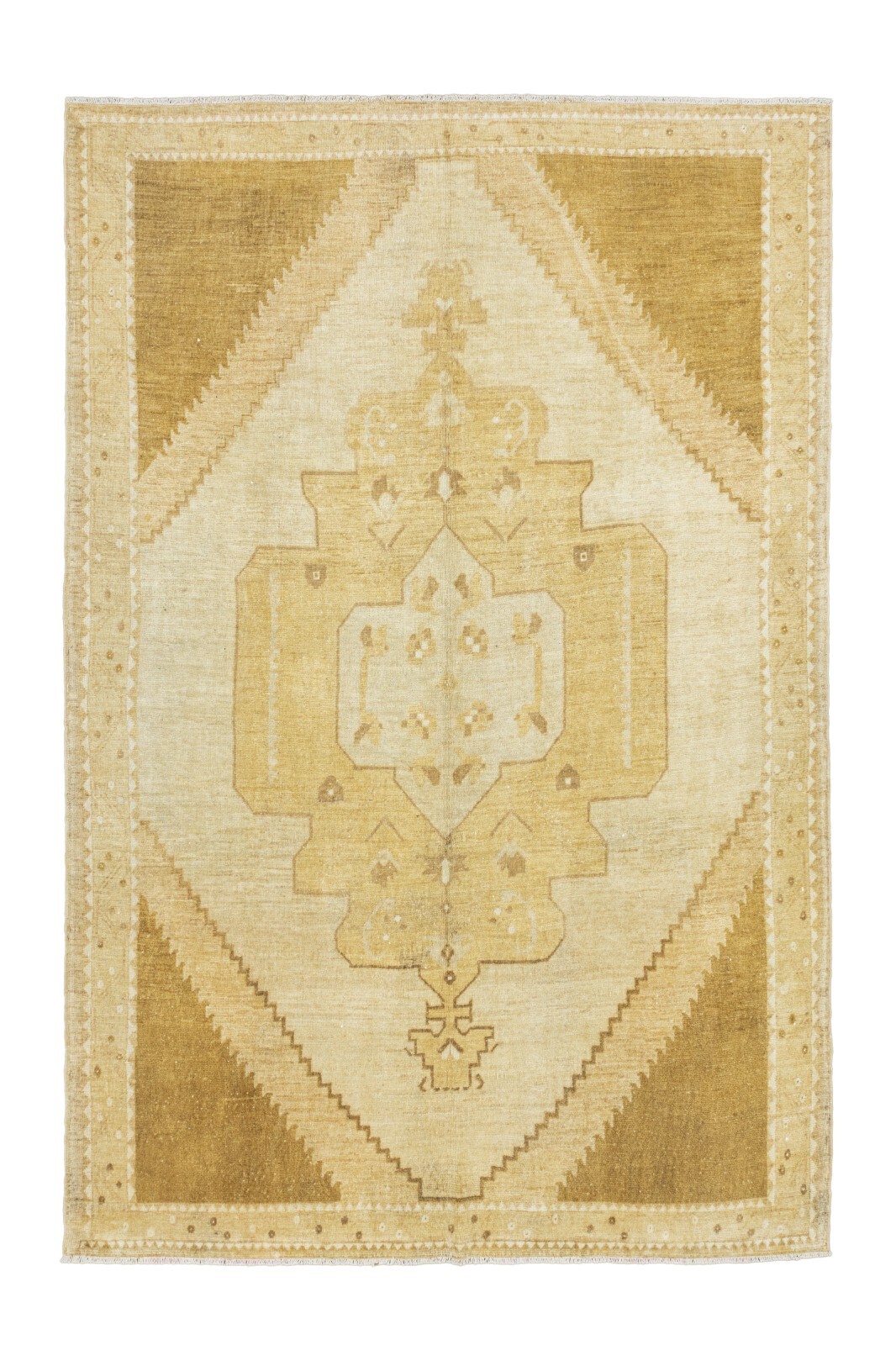 Vintage Turkish Oushak Rug – Handwoven Golden Beige Ivory Medallion 7'x10'5'' gallery