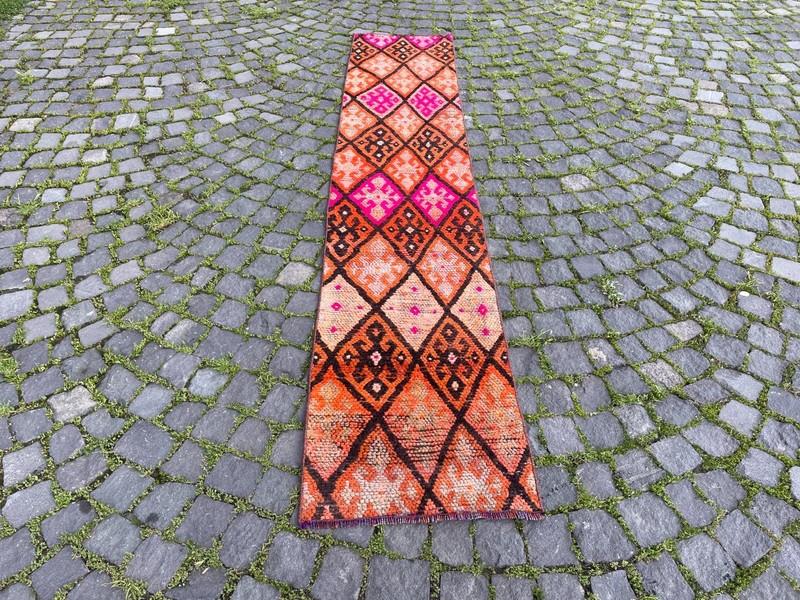 Bohemian Runner Rug, Turkish Vintage Rug, Handmade Wool Rug, 1,7 x 8,7 ft gallery