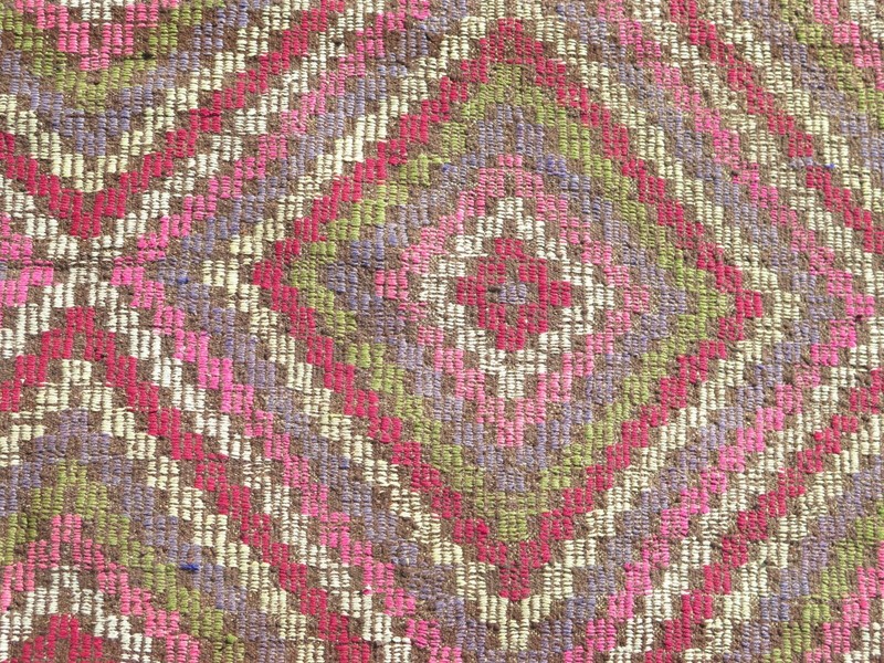 Multicolor Anatolian Vintage Carpet, Diamond Pattern Boho Large Kelim 69"x121" gallery