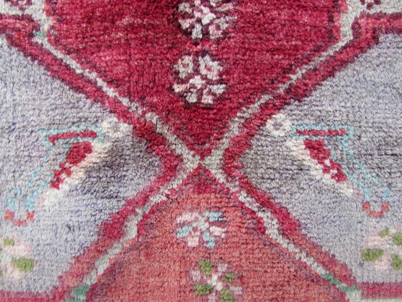 Vintage Traditional Hand Made Oriental Grey Red Cotton Wool Long Rug 239x116cm gallery