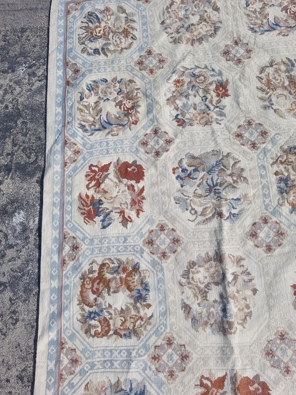 Vintage French Floral Needlepoint Handmade Multicolor Rug Wool Carpet 150x93 cm gallery