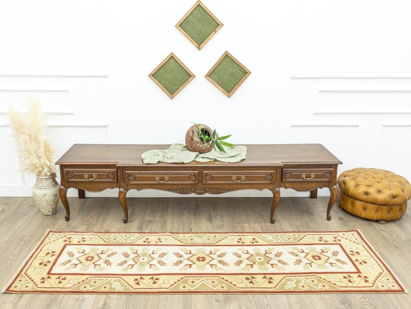 Vintage Turkish Oushak Wool Runner Rug 2'6" × 8'1" ft – Rustic Warm Farmhouse gallery
