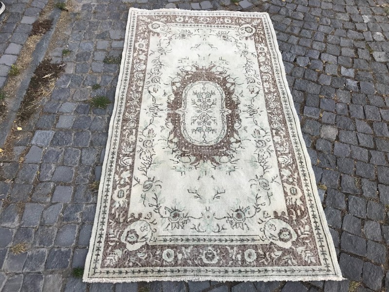 Bohemian Area Rug Handmade Wool Rug Turkish Vintage Traditional Rug 3,8 x 6,9 ft gallery