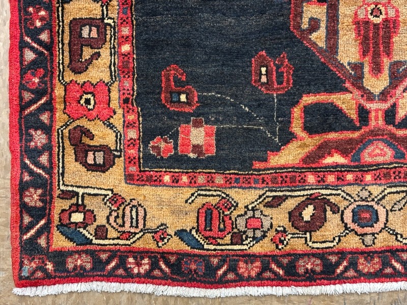 Vintage Ardebil Runner Rug 4x11 Hand Knotted Wool Tribal Navy Geometric Oriental gallery