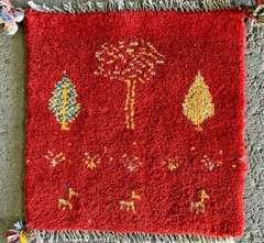 BEAUTIFUL GABBEH RUG, HAND MADE EASTERN SQUARE RED WOOL CARPET (1FT X 1FT)