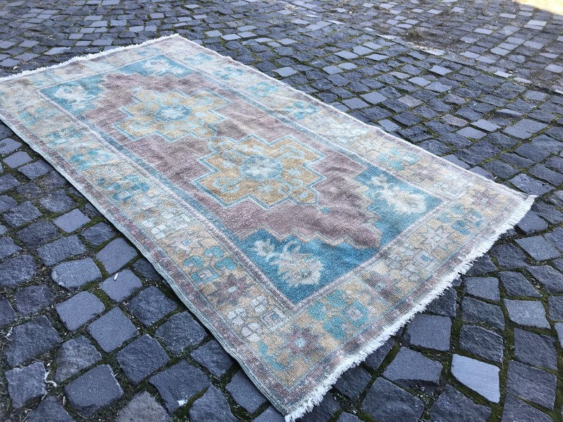 Bohemian Area Rug Handmade Wool Rug Turkish Vintage Traditional Rug Home Decor gallery