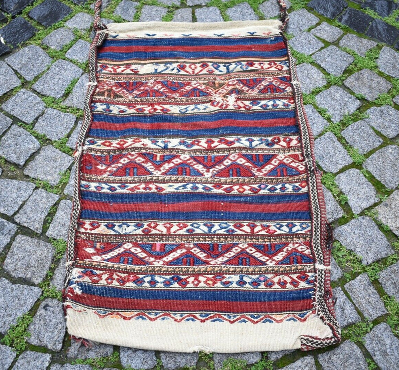 Fabulous Antique Anatolian Bergama Sumac Chuval Collector's Piece Kilim Chuval gallery