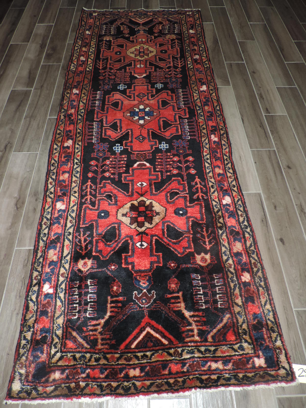 4x10ft. Handmade Vintage Sarab Black Wool Runner gallery