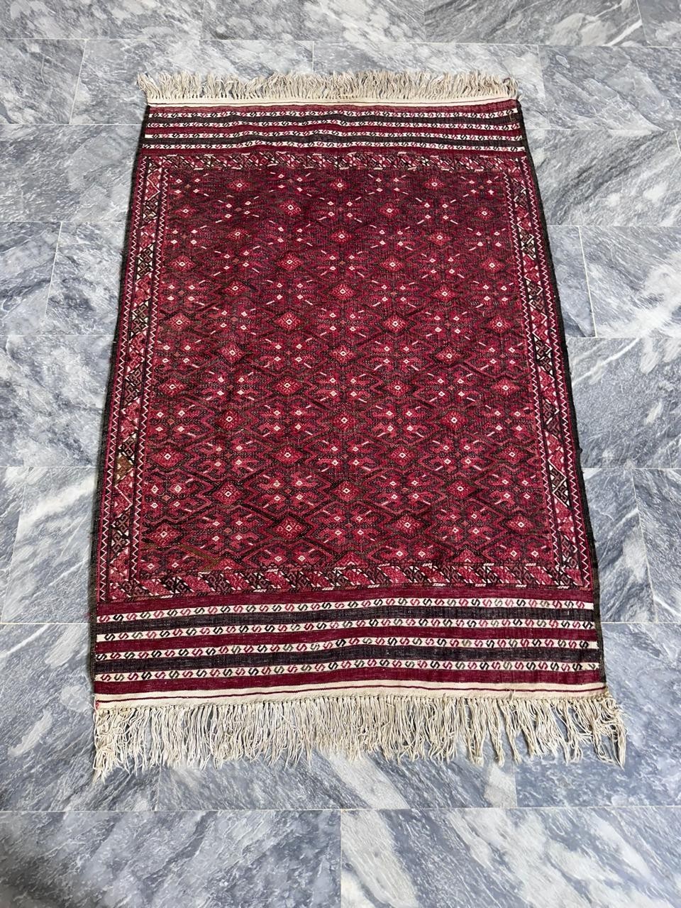 Antique Turkmen design Kilim Rug- Afghan Handmade Flatweave Kilim Rug- Turkmen gallery