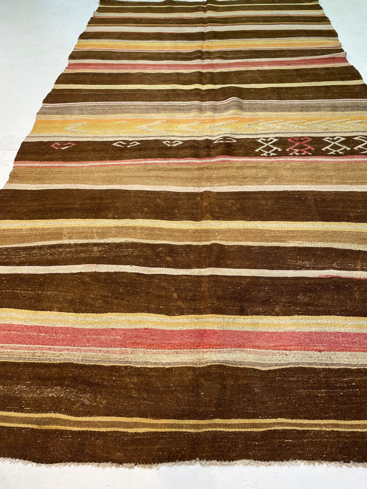 Antique Oriental Hand-Knotted Wool Area Rug Brown/Ivory/Red/Gold 6'2" x 11'2" gallery