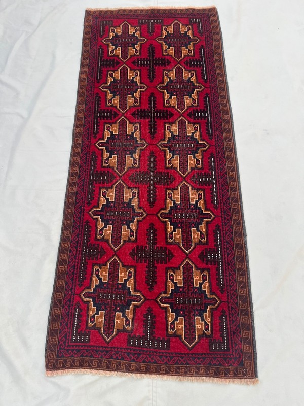 3x6 Vintage Afghan Baluchi Hand Knotted Wool Red Geometric Runner Kitchen Rug gallery