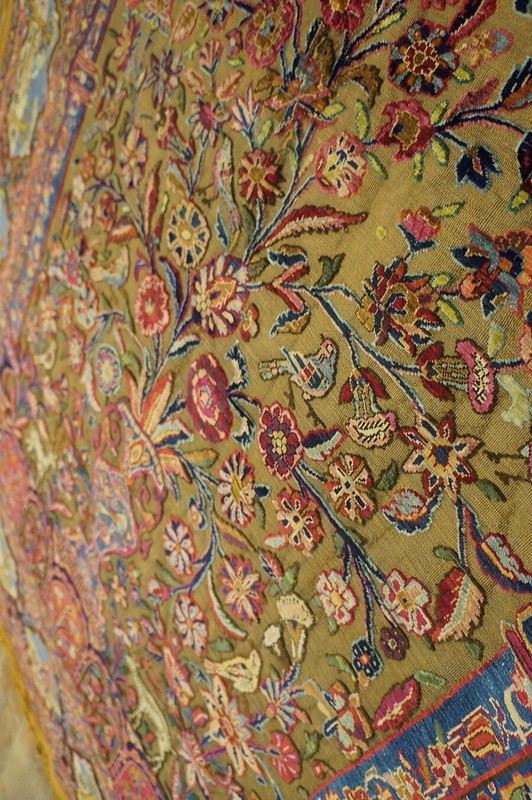 Mottashem All Rug Silk with Bas Relief Gold Threads all Vegetable Colors . Rare! gallery