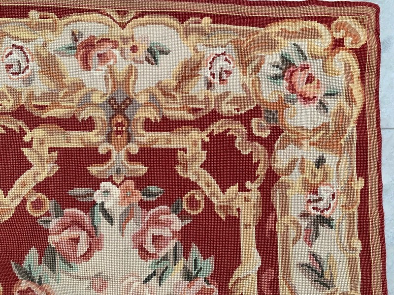 Vintage Handmade Aubusson Rug French Style Chain Stitch Needlepoint Rug 3x5 ft gallery
