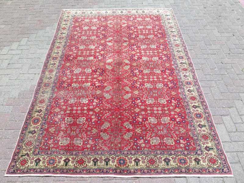 Vintage Turkish Handmade Carpet, Large Floor Rug, Floral Red Wool Rug 78"x115" gallery