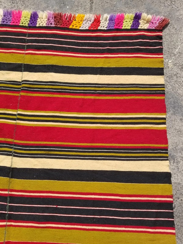 Vintage Traditional Handmade Turkish Striped Wool Multicolor Kilim 7.6x4 ft gallery