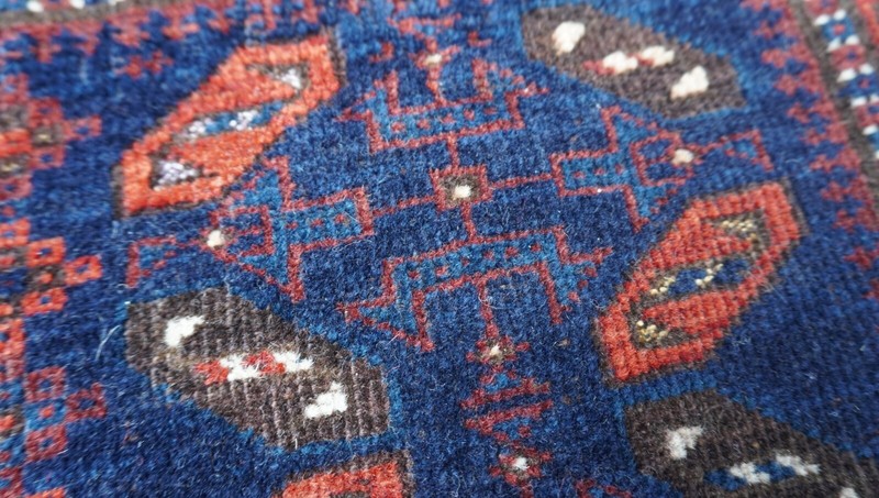 Antique Blue Baluchh Bag-Face Hand Knotted Wool Tribal Rug 21" x 20" inch gallery