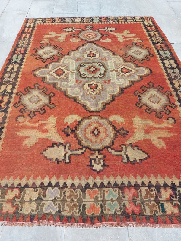 Recional Super Rare Antique Oushak Carpet Floral and Geometric Decor Rug gallery
