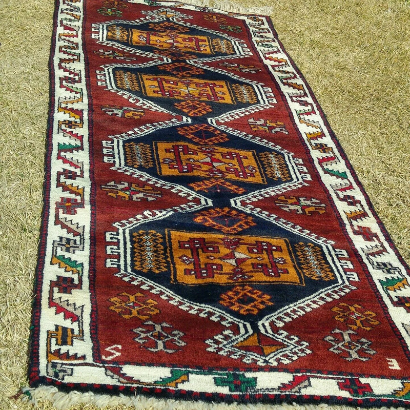 Masterpiece Cr1920-1940s Antique Kurdish Tribal Tent-Woven Runner Rug 3'4"×9'9" gallery