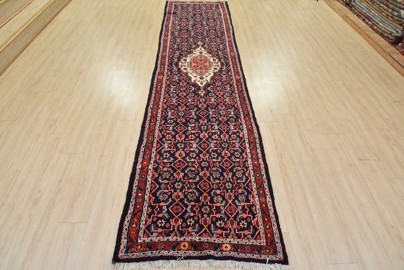 Vintage Tribal Oriental Runner 3’7” x 13’3” Blue Wool Hand-Knotted Area Rug gallery