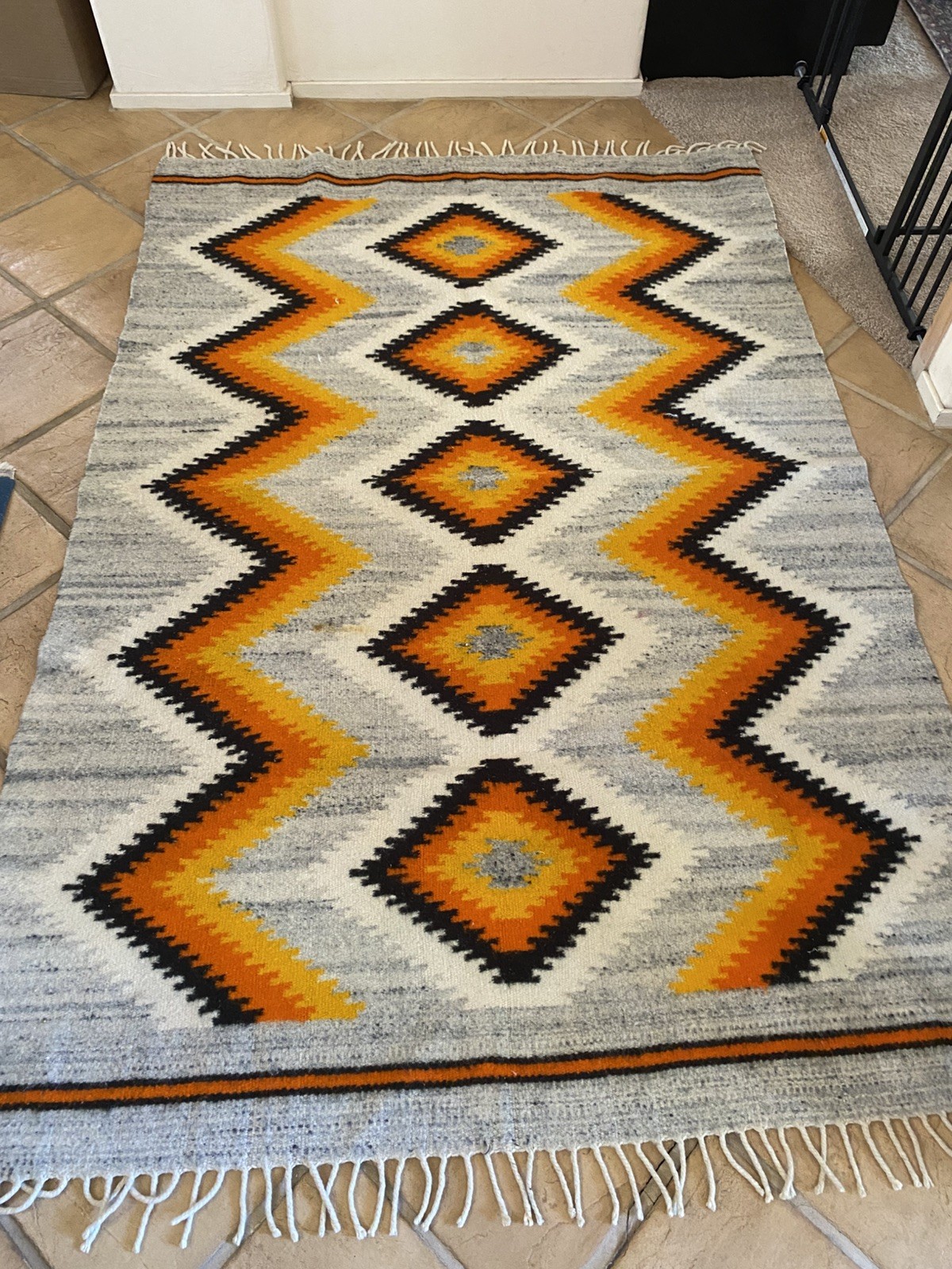 Vintage Polish Kilim Wool Rug 81"x54" Handwoven Geometric Mid Century Folk Art gallery