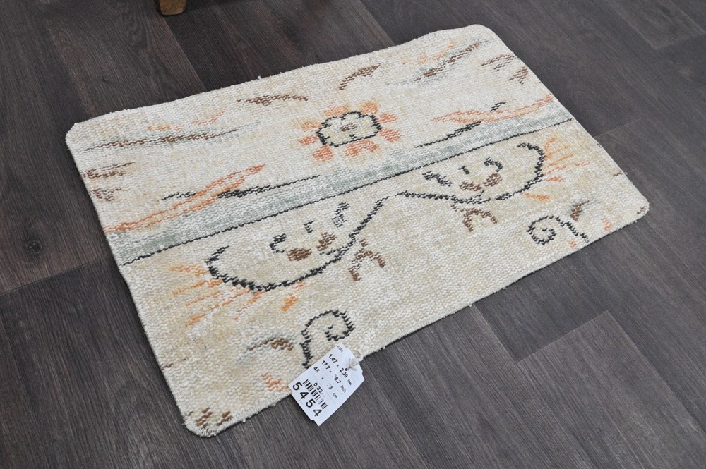 Oushak Turkish Doormat Rug 1x2 BEIGE Anatolian Handmade Vintage Small Kilim Rug
