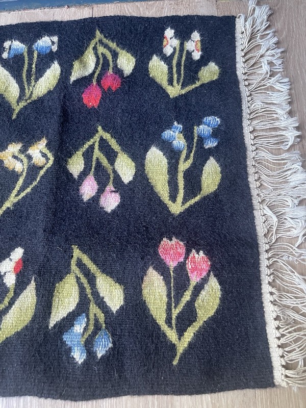 Vintage Traditional Handmade Romanian Floral Wool Multicolor Kilim 20”x19” gallery
