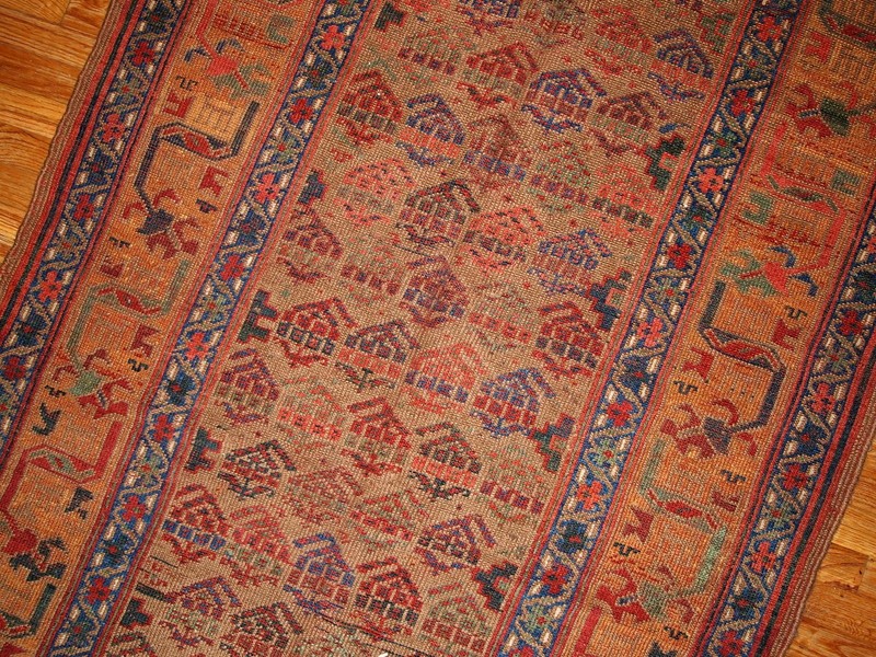Handmade Antique Oriental Rug 125cm x 231cm 1880s Olive Green Yellow gallery