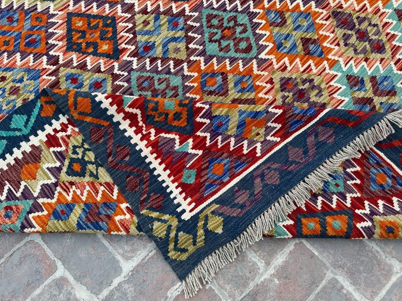 10x13 ft Large Oriental Turkish Multicolor Modern Afghan Traditional Wool Kilim gallery