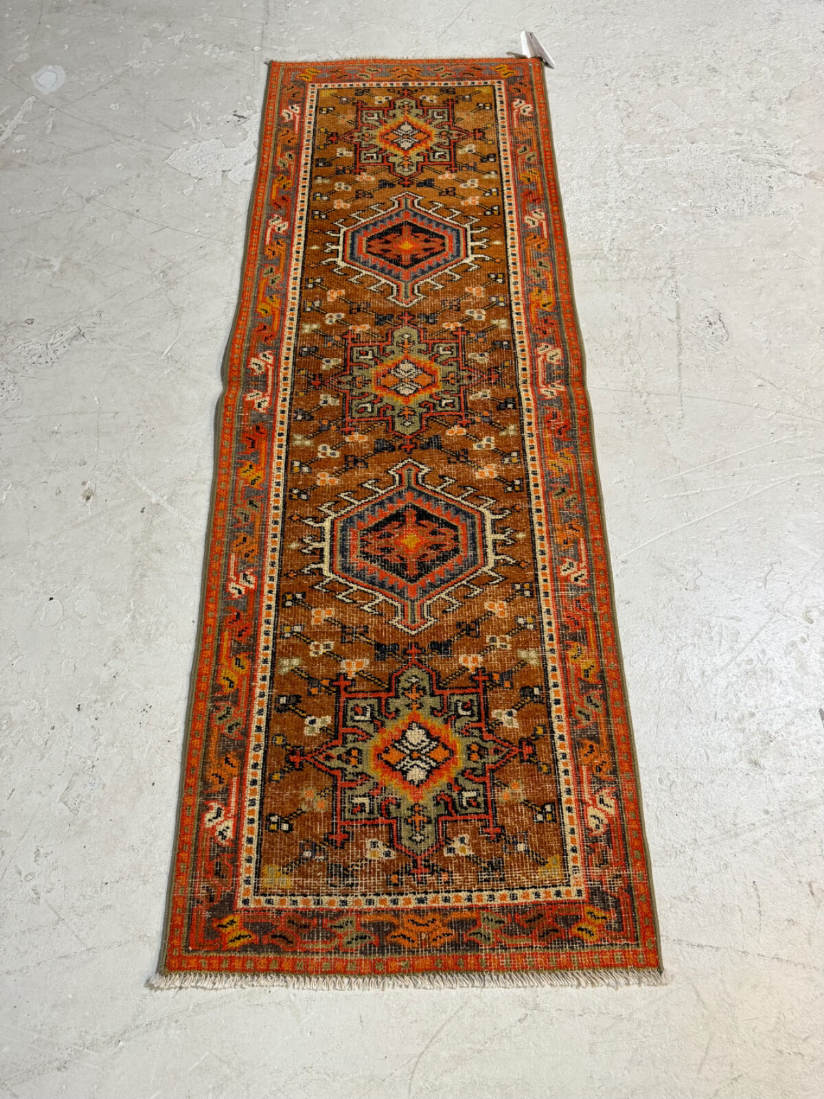 Oriental Hand-Knotted Wool Runner Turkish Oushak Copper/Ivory/Blue 2'2" x 6'1" gallery