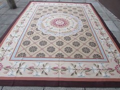Vintage Hand Made French Design Wool Beige Green Original Aubusson 363X277cm