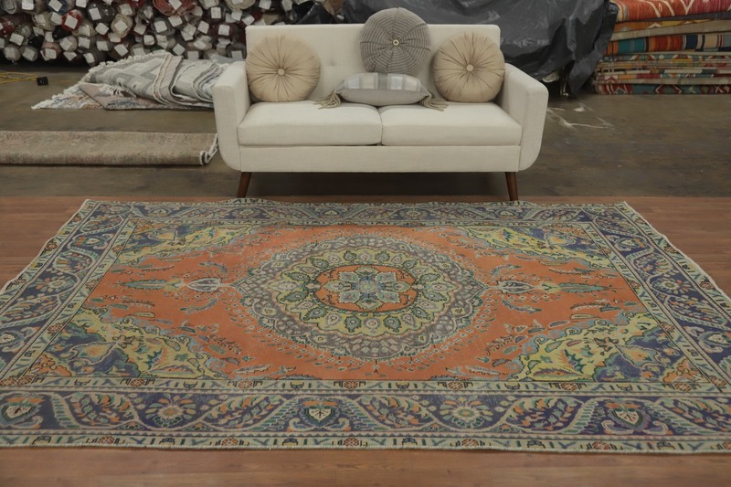 Over-Dyed Orange Wool Traditional Vintage Rug Hand-made Room Size Carpet 6x9 gallery