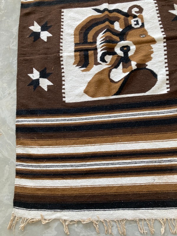 Vintage Handmade Mexican Saltillo Aztec Wool Kilim Rug Carpet 188x108 cm gallery