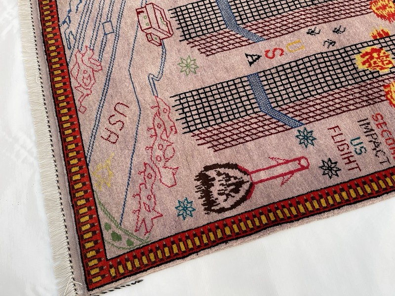 #734 Handmade rug 9/11 twin towers War Rug Afghan War Rug Handicrafts 125x95 Cm gallery