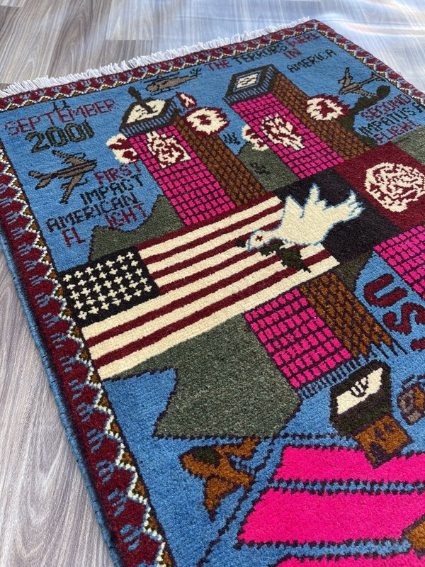 80x62cm Handmade rug 9/11 twin towers War Rug Afghan War Rug Handicrafts S310 gallery