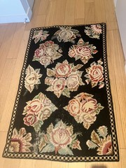 VINTAGE NEEDLEPOINT RUG 56” BY 35” SOFT ROSE AND GREEN GOOD CONDITION