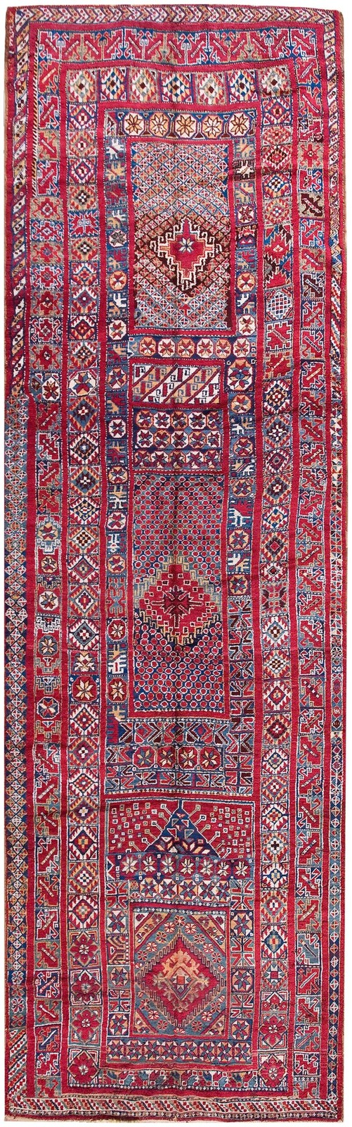Antique Moroccan Rabat Rug 5'6"×18'3" Multicolor Geometric, 1920s gallery