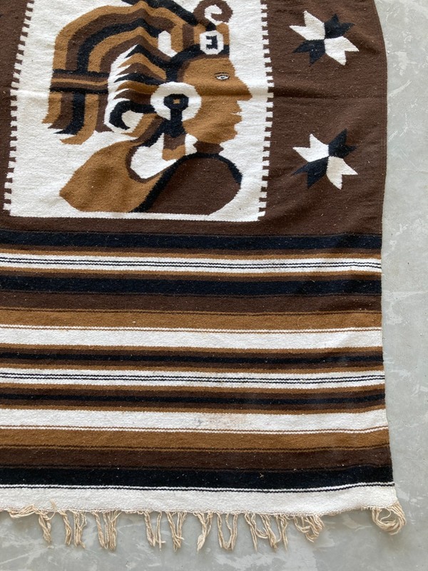 Vintage Handmade Mexican Saltillo Aztec Wool Kilim Rug Carpet 188x108 cm gallery