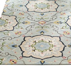 Mint green rug hand tufted Loop weave wool rug oriental style rug bold motif rug