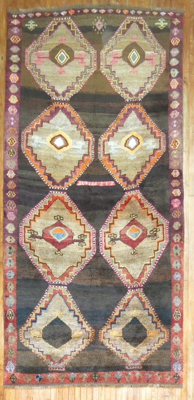 Vintage Turkish Oushak Kurdish Kars Gallery Geometric Rug Size 5'10''x12'6'' gallery