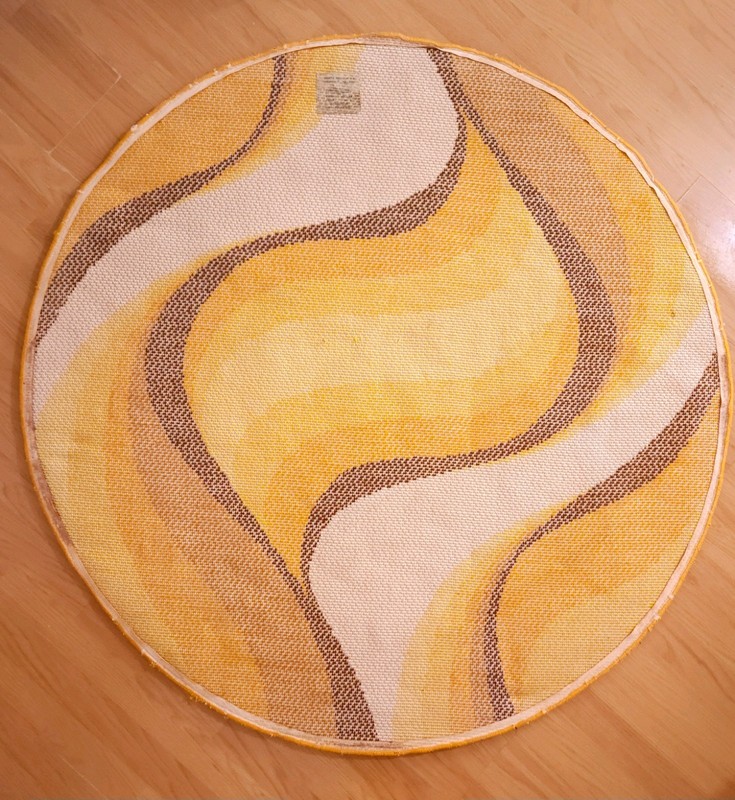 DESSO round shag Rug dralon wool Waves yellow brown vintage Mid Century 60s 70s gallery