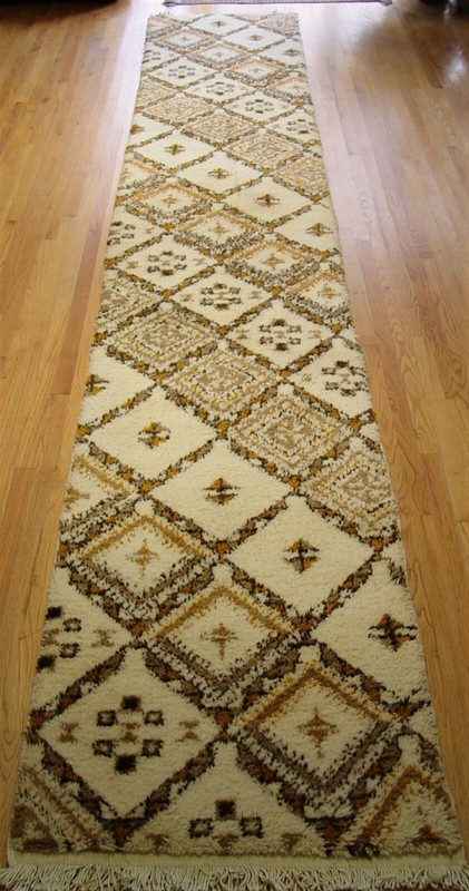 2'10" x 18' Moroccan Runner Hand Knotted Natural Wool Ivory Geometric Long Rug gallery